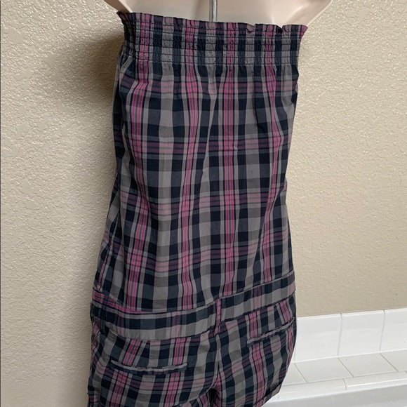 Anchor Blue Plaid Button up Tube top Romper - Picture 4 of 7